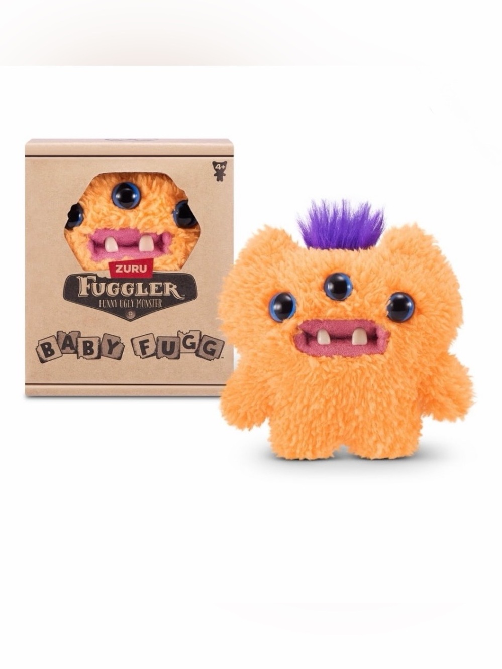New Fuggler Baby Fugg 3.5" Orange Annoyed Alien Purple Mohawk Plush Toy